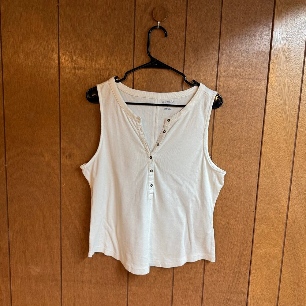 Pilcro Womens XL White Ribbed Sleeveless V-neck Button Tank Top New Basic Casual - Picture 3 of 9